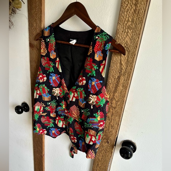VTG 90s Retro Vibrant Christmas Festive Presents Vest Women’s Medium Made in USA - Picture 3 of 11
